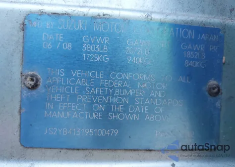 2009 Suzuki Sx4 Technology from USA, damaged, VIN JS2YB413195100479